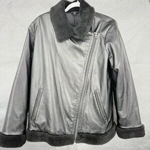 Simply Vera Vera Wang Faux Leather Moto Jacket Sherpa Collar Black Size L